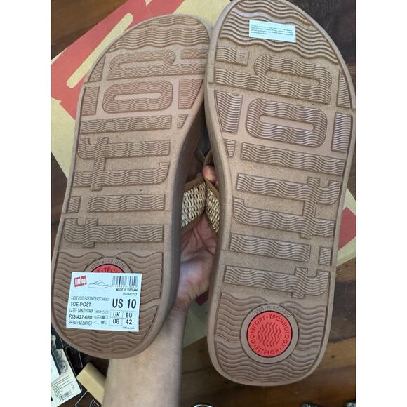FitFlop Women’s 10 F-Mode Woven Raffia Platform Tan Toe Post Sandals NEW NIB - Picture 11 of 16